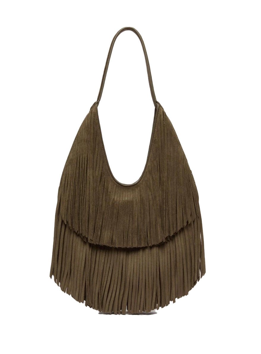 BORSA A SPALLA MORBIDA CON FRANGE DONNA MARRONE