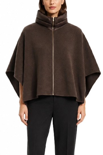 GIACCA CORTA STILE PONCHO CON ZIP FRONTALE DONNA MARRONE