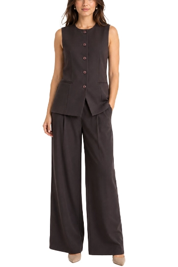 COMPLETO GILET E PANTALONI PALAZZO DONNA MARRONE