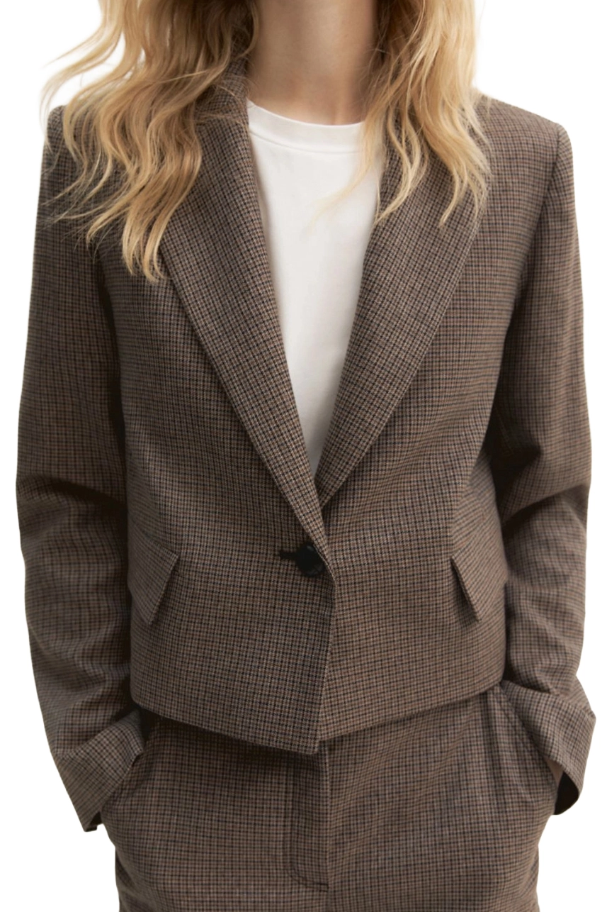GIACCA CORTA N TESSUTO STRETCH E CHIUSURA MONOPETTO DONNA MARRONE