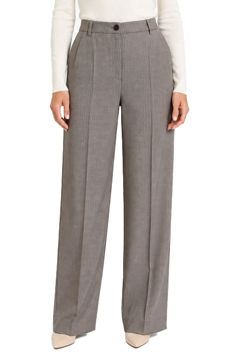PANTALONI IN MISTO VISCOSA FIT REGOLARE CON PIEGHE STIRATE DONNA MARRONE