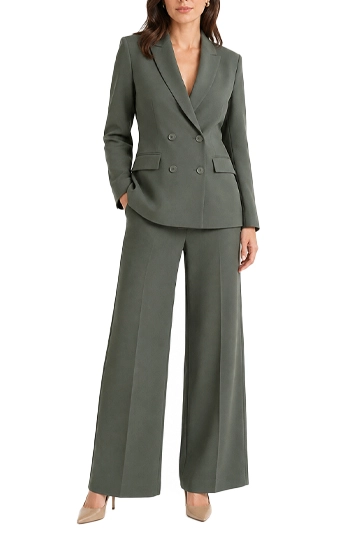 COMPLETO  BLAZER MONOPETTO E PANTALONE AMPIO DONNA VERDE