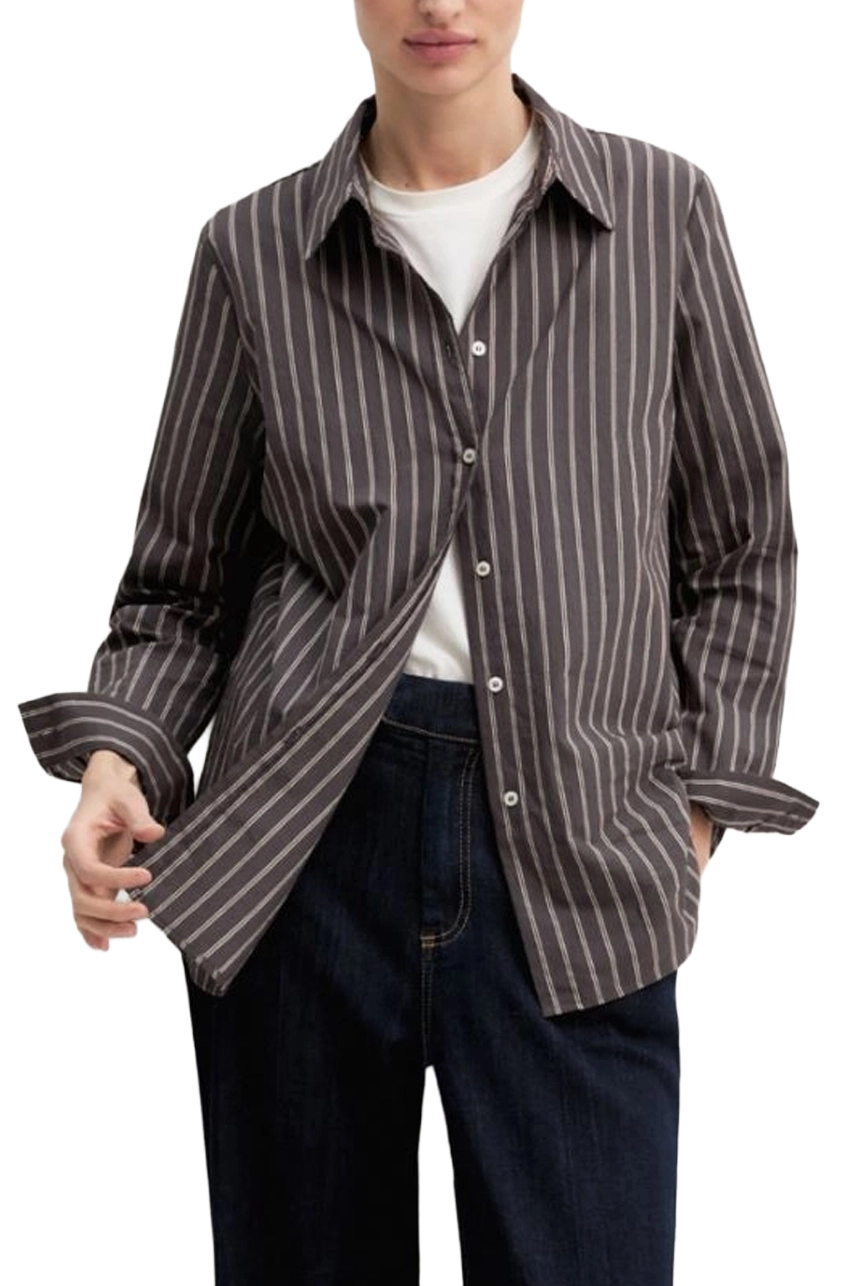 CAMICIA IN TELA DI MISTO COTONE CON FANTASIA RIGATA DONNA MARRONE