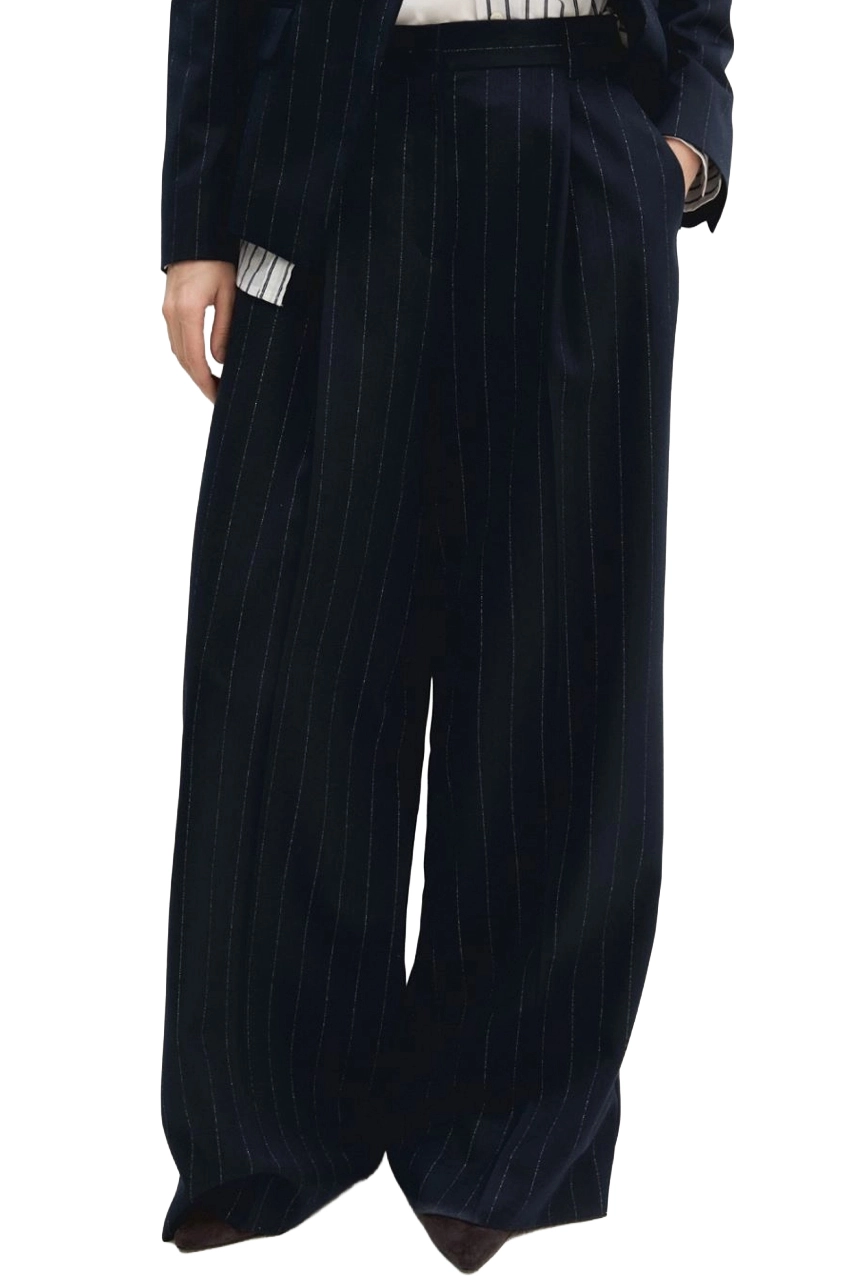 PANTALONI PALAZZO IN TELA DI VISCOSA CON FILO DI LAMÉ DONNA BLU