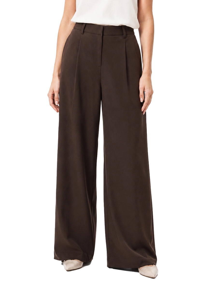 PANTALONI PALAZZO AMPI IN FLANELLA STRETCH DONNA MARRONE