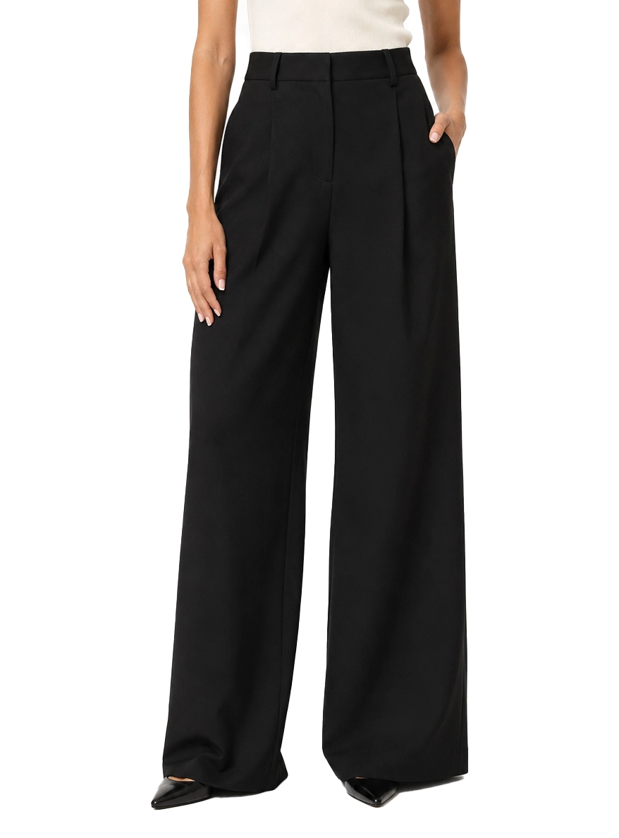 PANTALONI PALAZZO AMPI IN FLANELLA STRETCH DONNA NERO