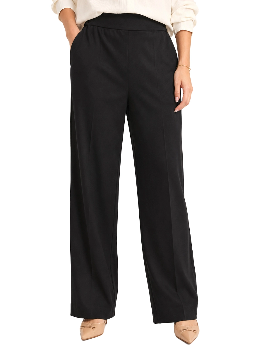 PANTALONI PALAZZO IN FLANELLA DI MISTO VISCOSA CON INSERTO ELASTICO DONNA NERO