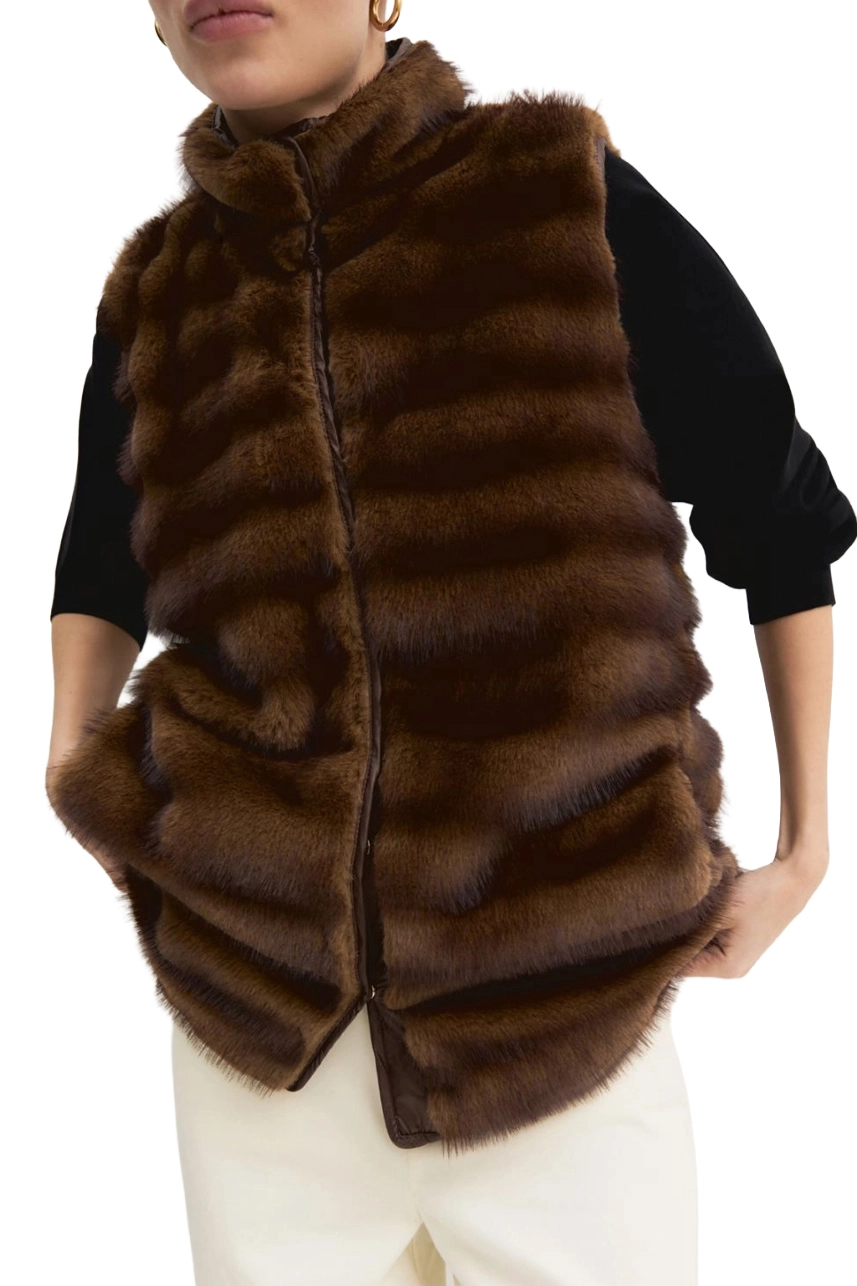 GILET IN JERSEY EFFETTO PELLICCIA DONNA MARRONE