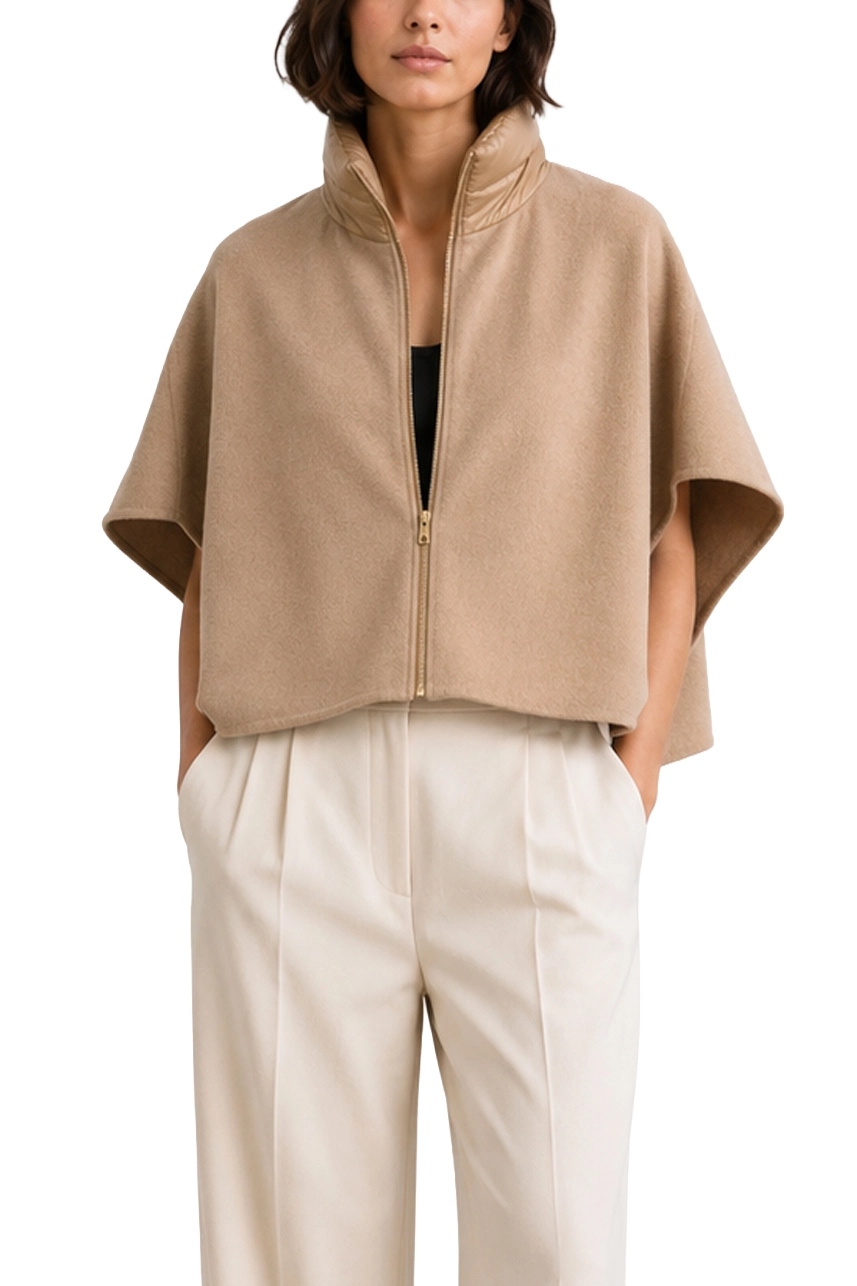 GIACCA CORTA STILE PONCHO CON ZIP FRONTALE DONNA BEIGE