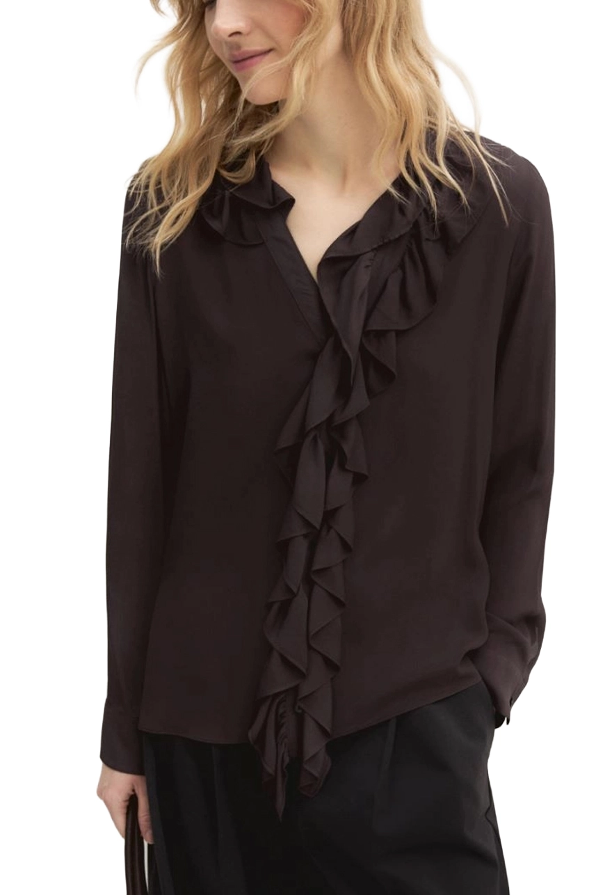 CAMICIA IN CRÊPE DI VISCOSA CON ROUCHES  DONNA MARRONE