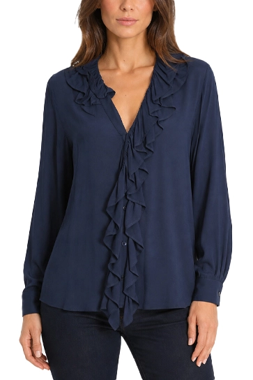 CAMICIA IN CRÊPE DI VISCOSA CON ROUCHES  DONNA BLU