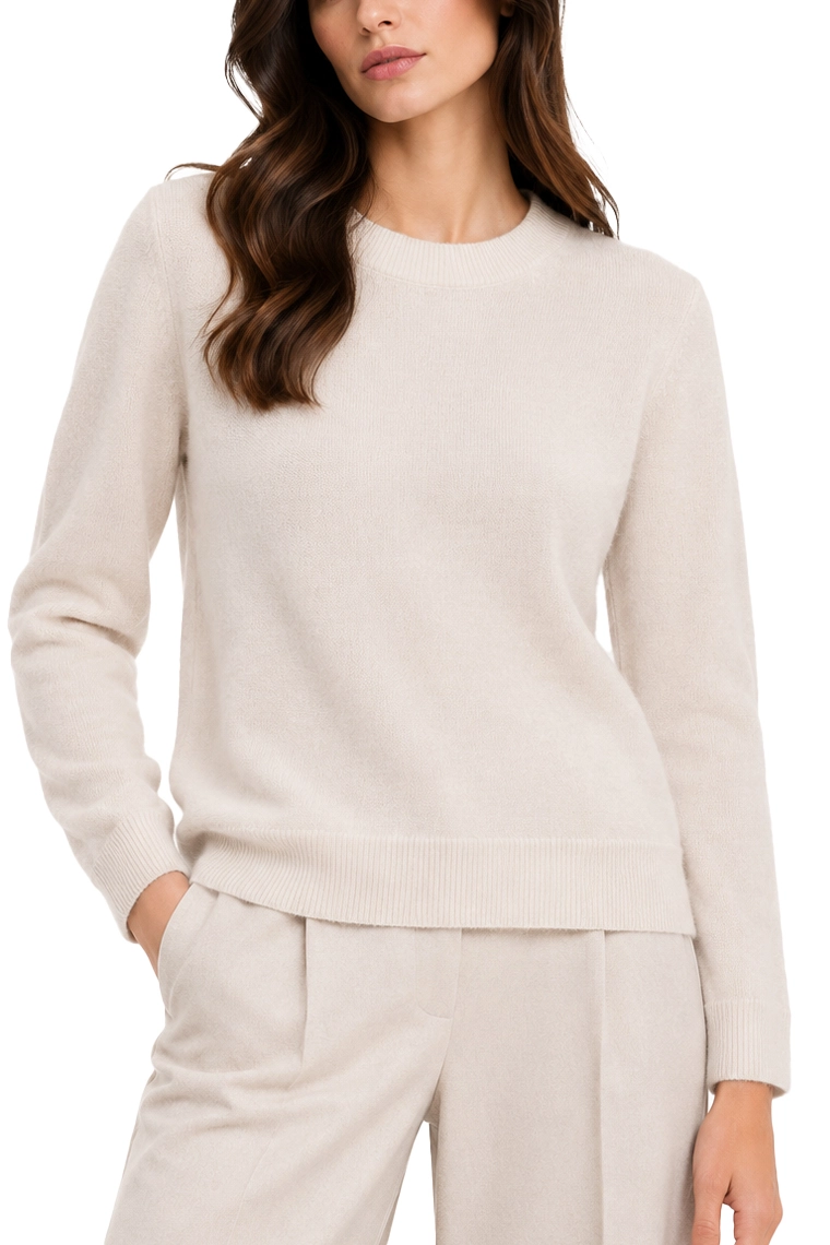 MAGLIA GIROCOLLO IN FILATO DI LANA E CASHMERE CON DETTAGLI A COSTINE DONNA AVORIO