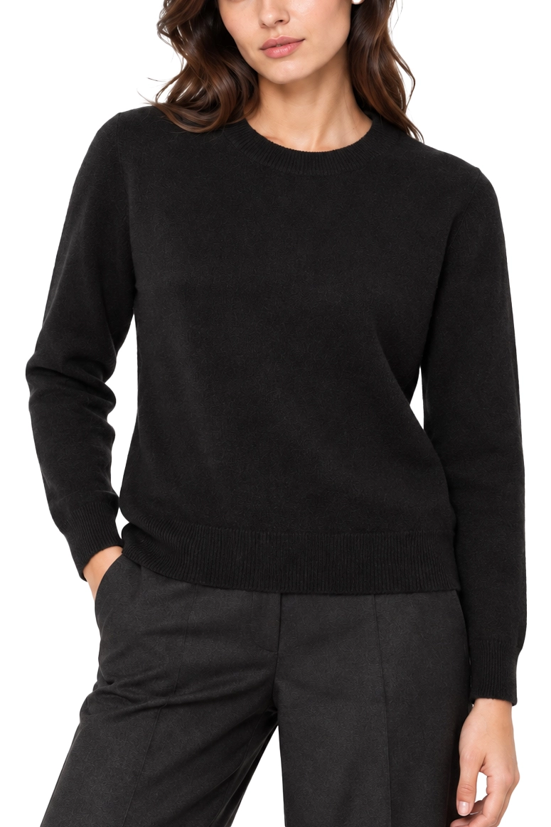MAGLIA GIROCOLLO IN FILATO DI LANA E CASHMERE CON DETTAGLI A COSTINE DONNA NERO