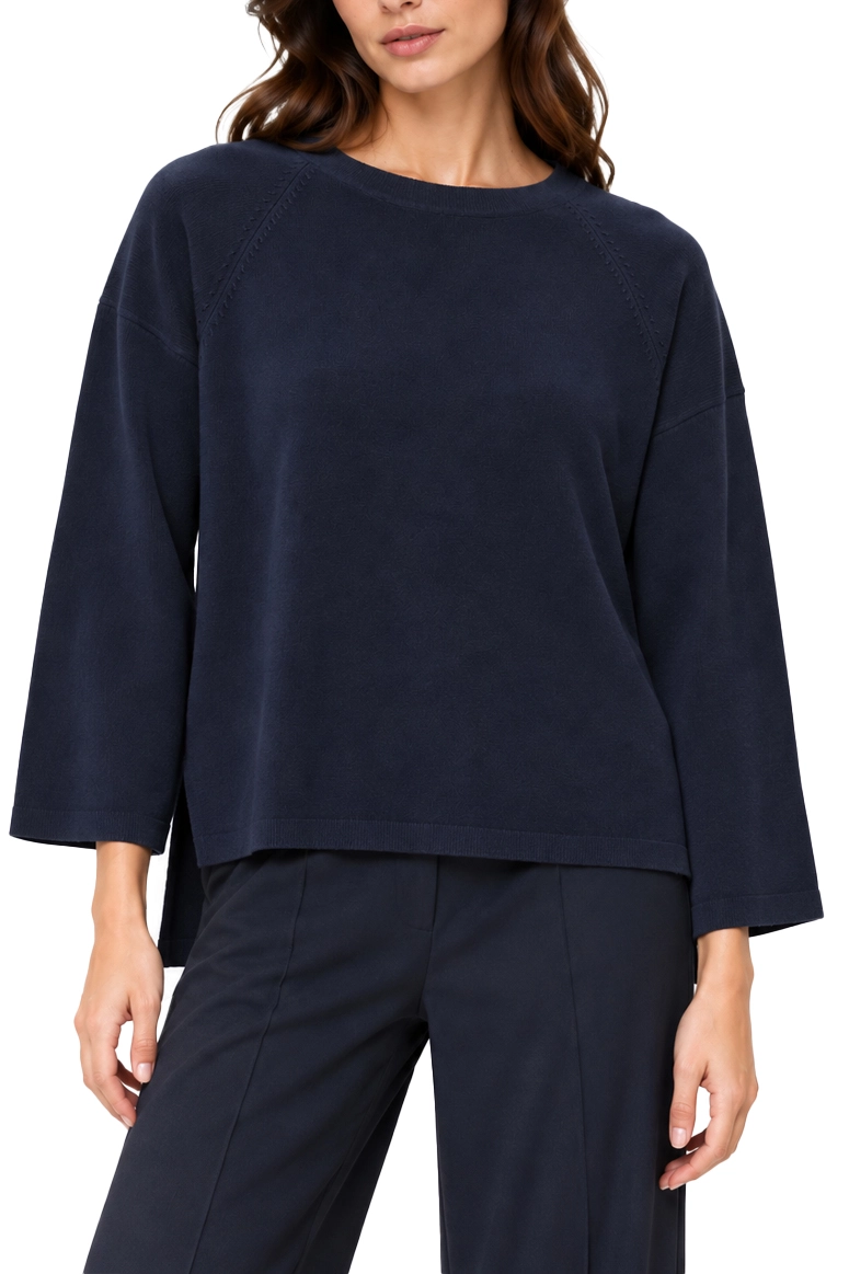 MAGLIA GIROCOLLO  IN VISCOSA STRETCH CON FONDO ASIMMETRICO DONNA BLU