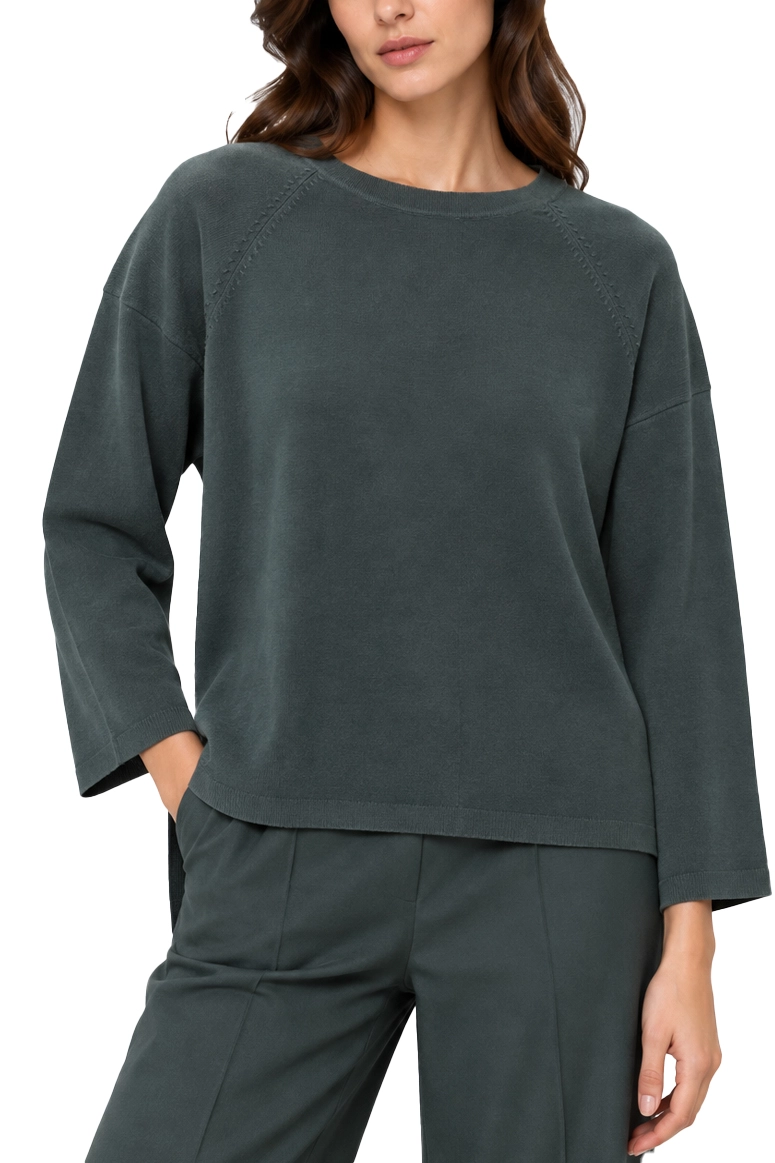 MAGLIA GIROCOLLO  IN VISCOSA STRETCH  CON FONDO ASIMMETRICO DONNA VERDE SCURO