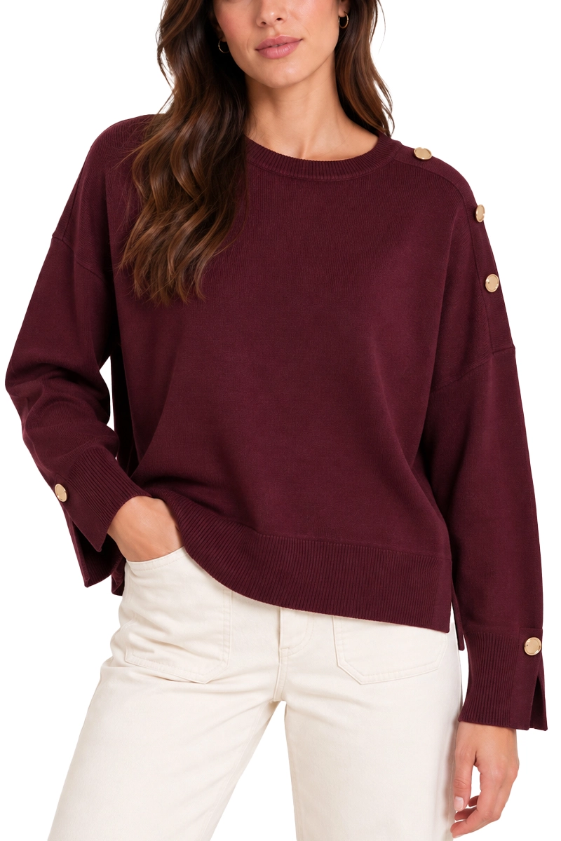 MAGLIA DONNA IN VISCOSA STRETCH CON BOTTONI DORATI SULLA SPALLA DONNA BORDEAUX