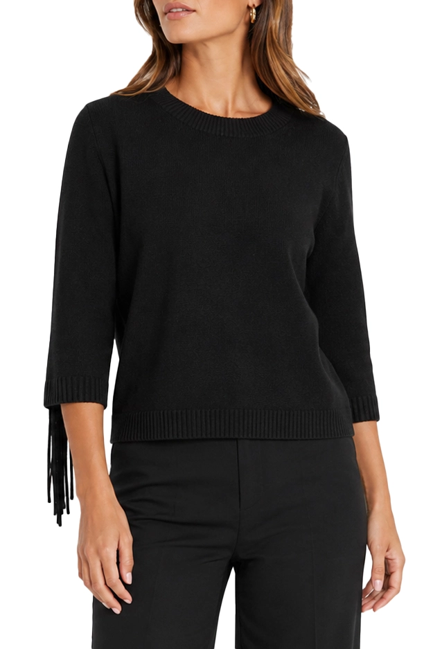MAGLIA GIROCOLLO IN MISTO VISCOSA STRETCH CON FRANGE DONNA NERO