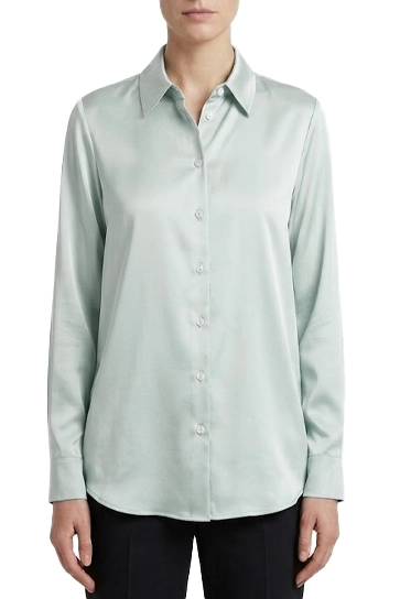 CAMICIA FLUIDA IN RASO LEGGERO STRETCH CON FONDO STONDATO DONNA VERDE CHIARO