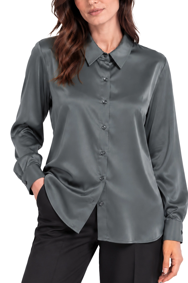 CAMICIA FLUIDA IN RASO LEGGERO STRETCH CON FONDO STONDATO DONNA VERDE