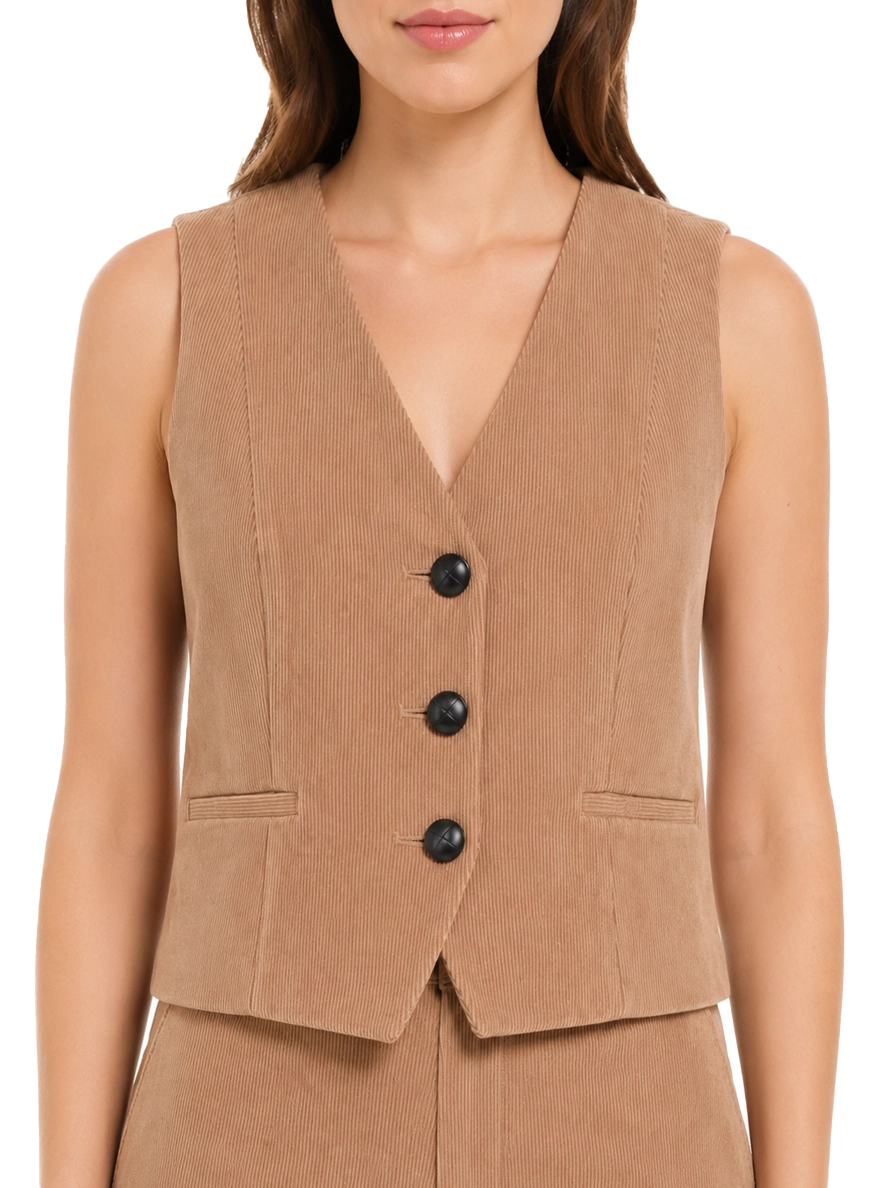 GILET IN VELLUTO A COSTE CON SCOLLO A V DONNA MARRONE