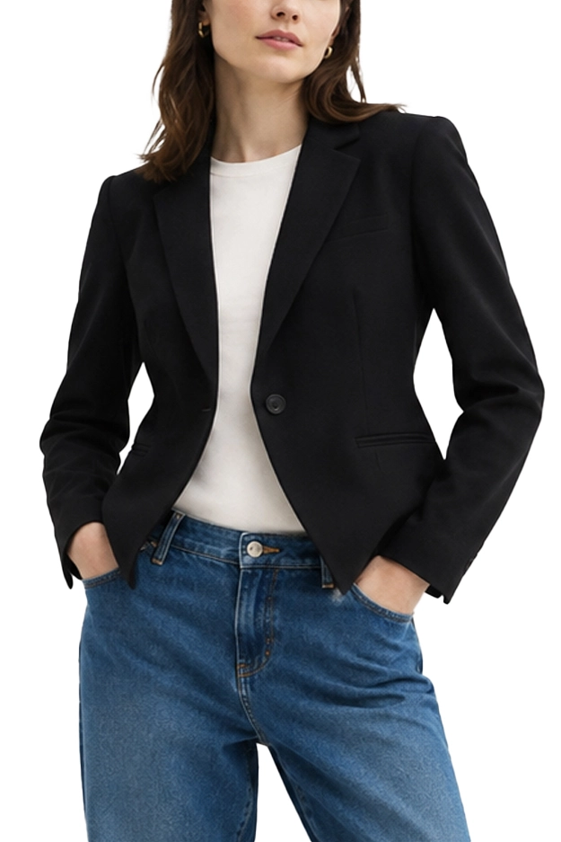 BLAZER MONOPETTO IN TWILL TECNICO STRETCH DONNA NERO