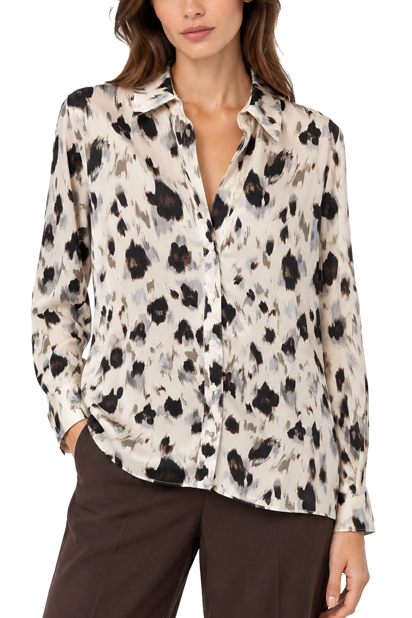 CAMICIA IN TWILL STAMPATO CON COLO A POLO DONNA AVORIO