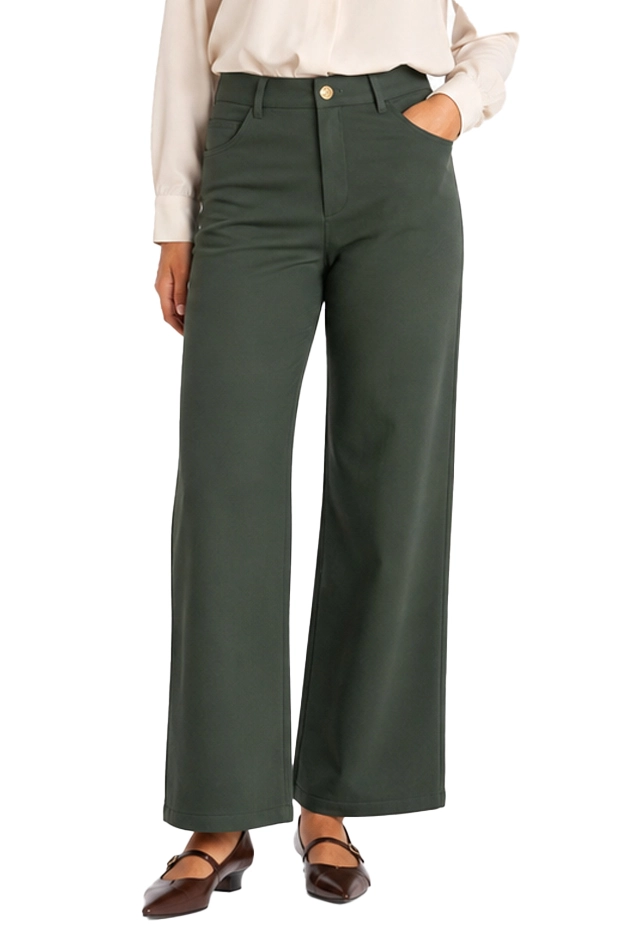PANTALONE PALAZZO IN GABARDINA STRETCH 5 TASCHE DONNA VERDE