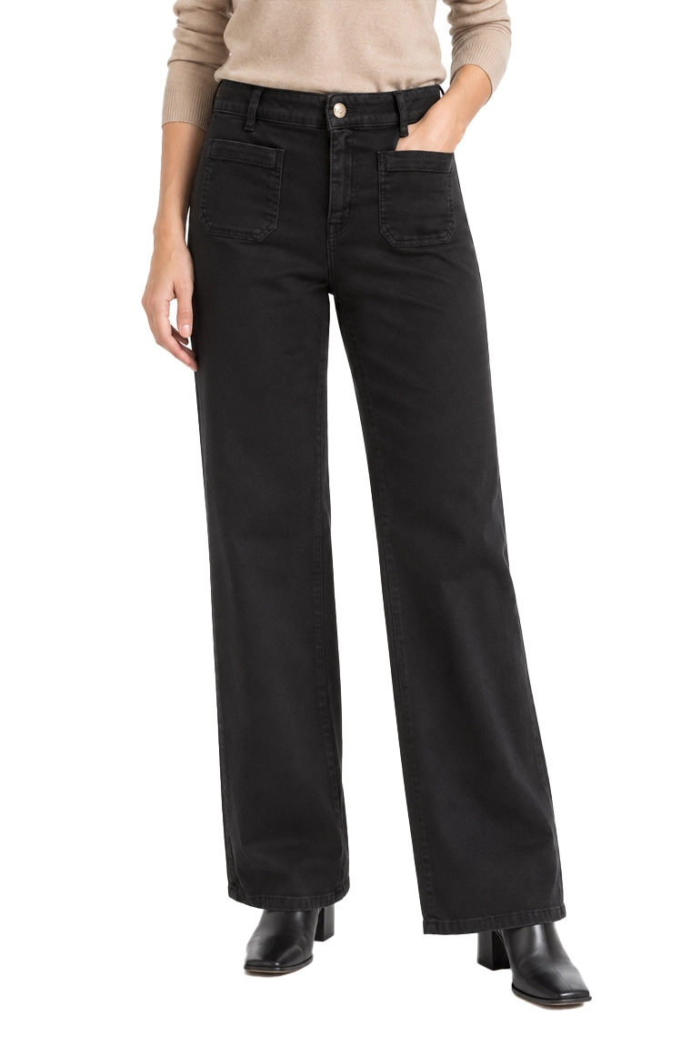PANTALONI PALAZZO IN GABARDINA STRETCH CON TASCHE APPLICATE DONNA NERO