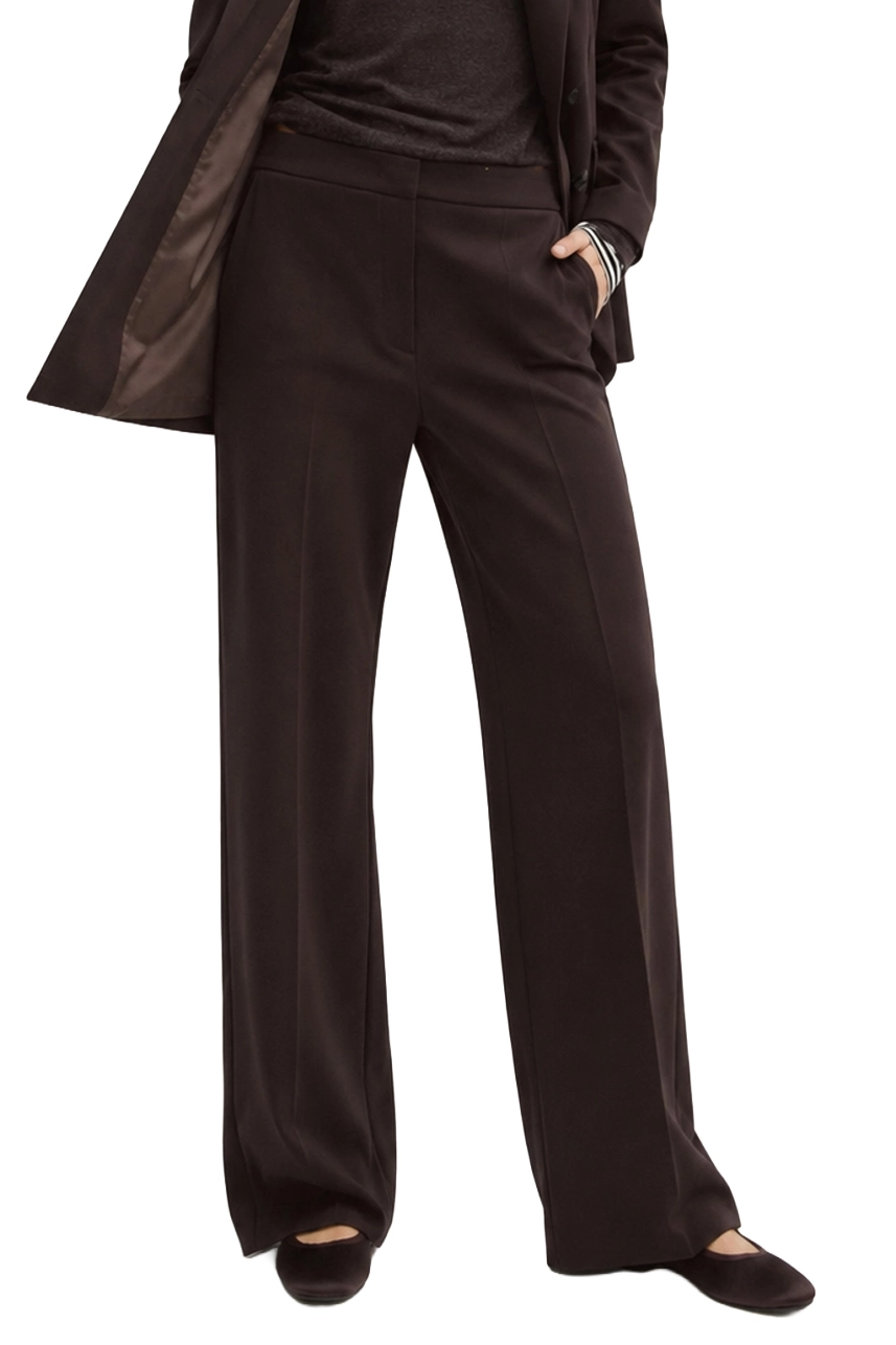 PANTALONI PALAZZO IN JERSEY STRETCH CON CHIUSURA BOTTONE A PRESSIONE DONNA MARRONE