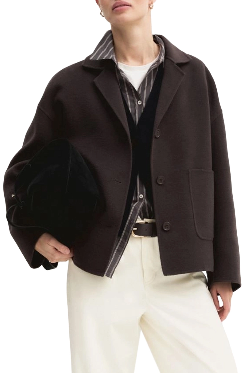 GIACCA MONOPETTO IN DOUBLE STRETCH CON SPACCHETTI LATERALI DONNA MARRONE