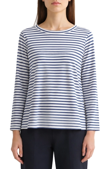 T-SHIRT MANICA TRE QUARTI IN JERSEY DI VISCOSA STRETCH E SCOLLO STONDATO DONNA BLU
