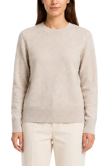 MAGLIA GIROCOLLO IN FILATO DI LANA E CASHMERE CON DETTAGLI A COSTINE DONNA BEIGE