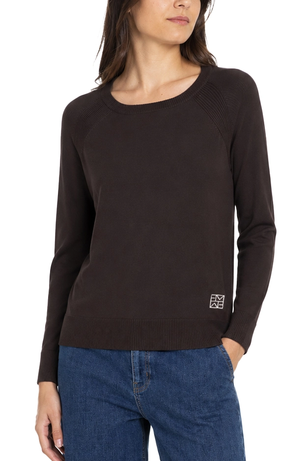 MAGLIA GIROCOLLO IN FILATO DI MISTO VISCOSA CON MANICA RAGLAN DONNA MARRONE
