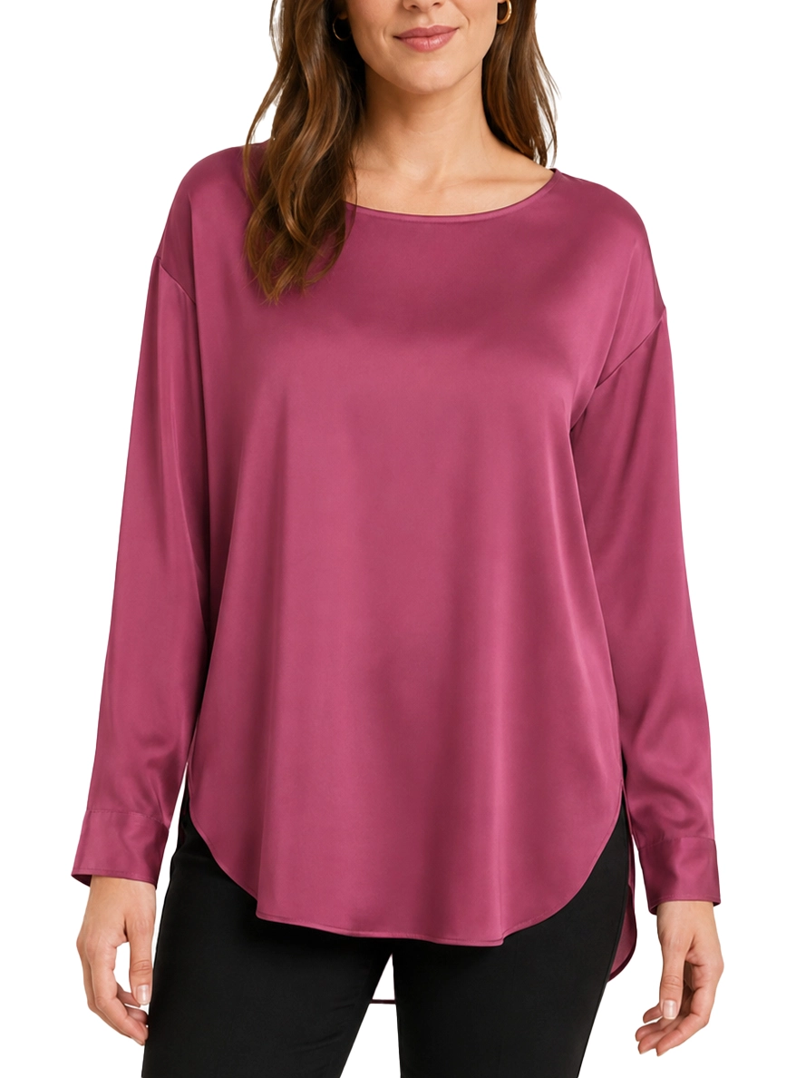 BLUSA IN RASO STRETCH CON SCOLLO A BARCHETTA DONNA BORDEAUX
