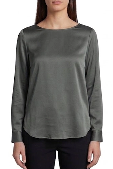 BLUSA IN RASO STRETCH CON SCOLLO A BARCHETTA DONNA VERDE