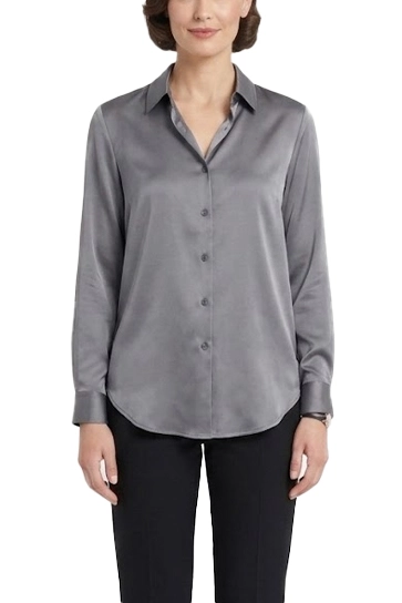 CAMICIA FLUIDA IN RASO LEGGERO STRETCH CON FONDO STONDATO GRIGIO