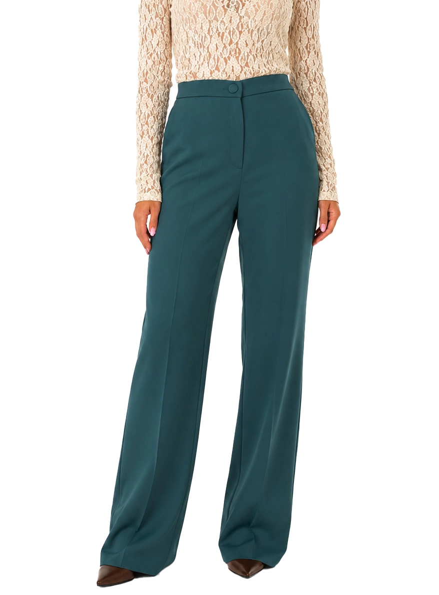 PANTALONI PALAZZO IN RASO CON FINITURA OPACA DONNA VERDE SCURO