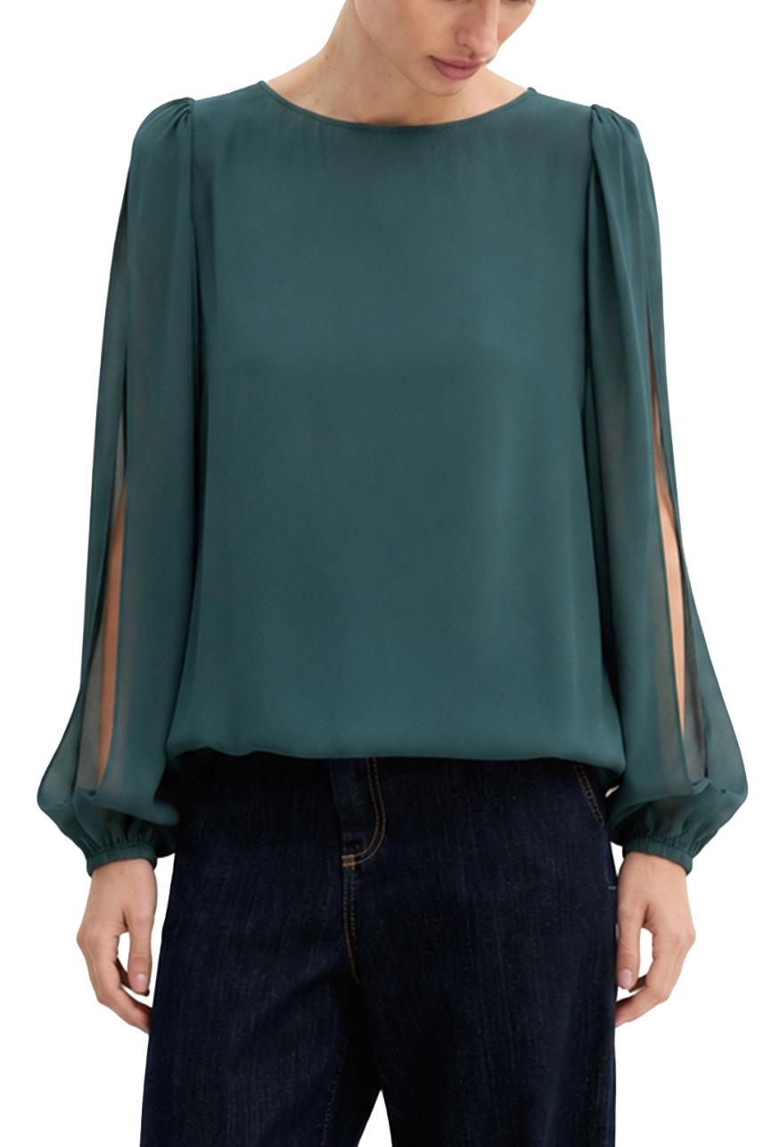 BLUSA IN CRÊPE DI VISCOSA CON MANICHE APERTE E SCOLLO A BARCA DONNA VERDE