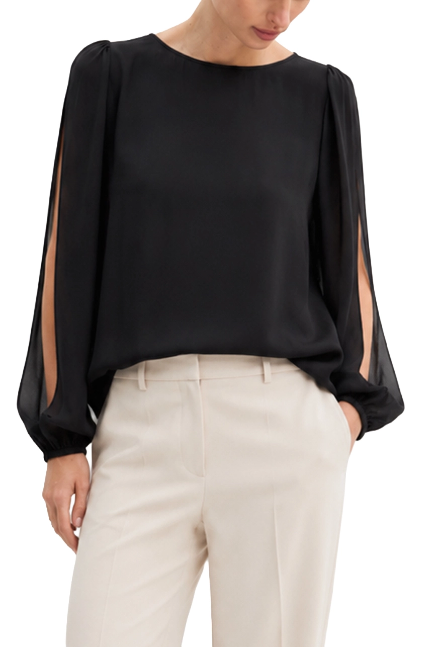 BLUSA IN CRÊPE DI VISCOSA CON MANICHE APERTE E SCOLLO A BARCA DONNA NERO