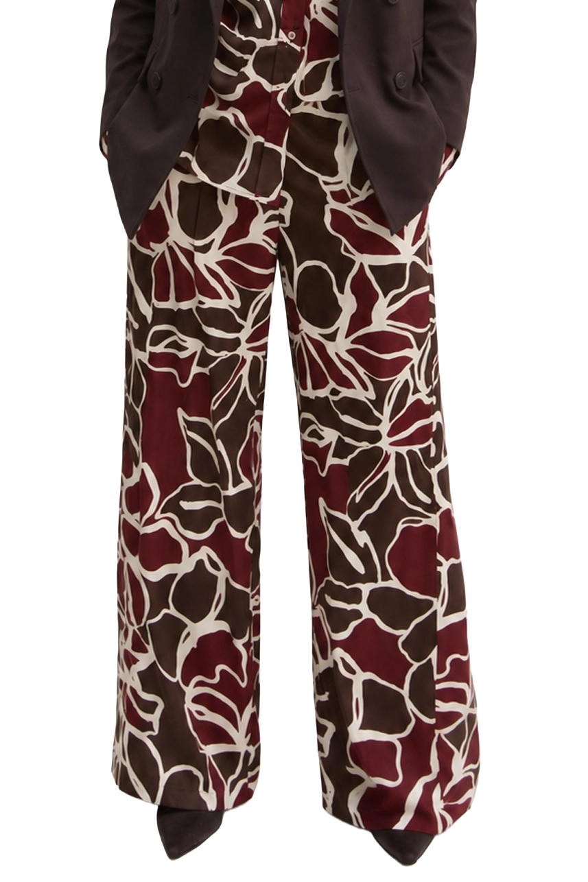 PANTALONI PALAZZO IN TWILL STAMPATO CON INSERTO ELASTICO DONNA MARRONE