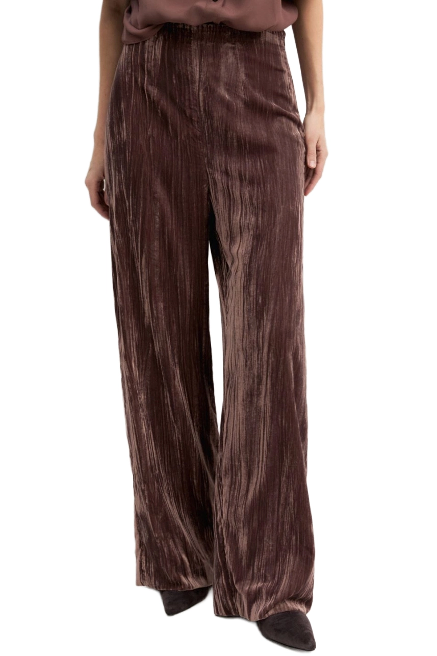PANTALONI PALAZZO IN VELLUTO CRACKLE CON VITA ALTA DONNA MARRONE