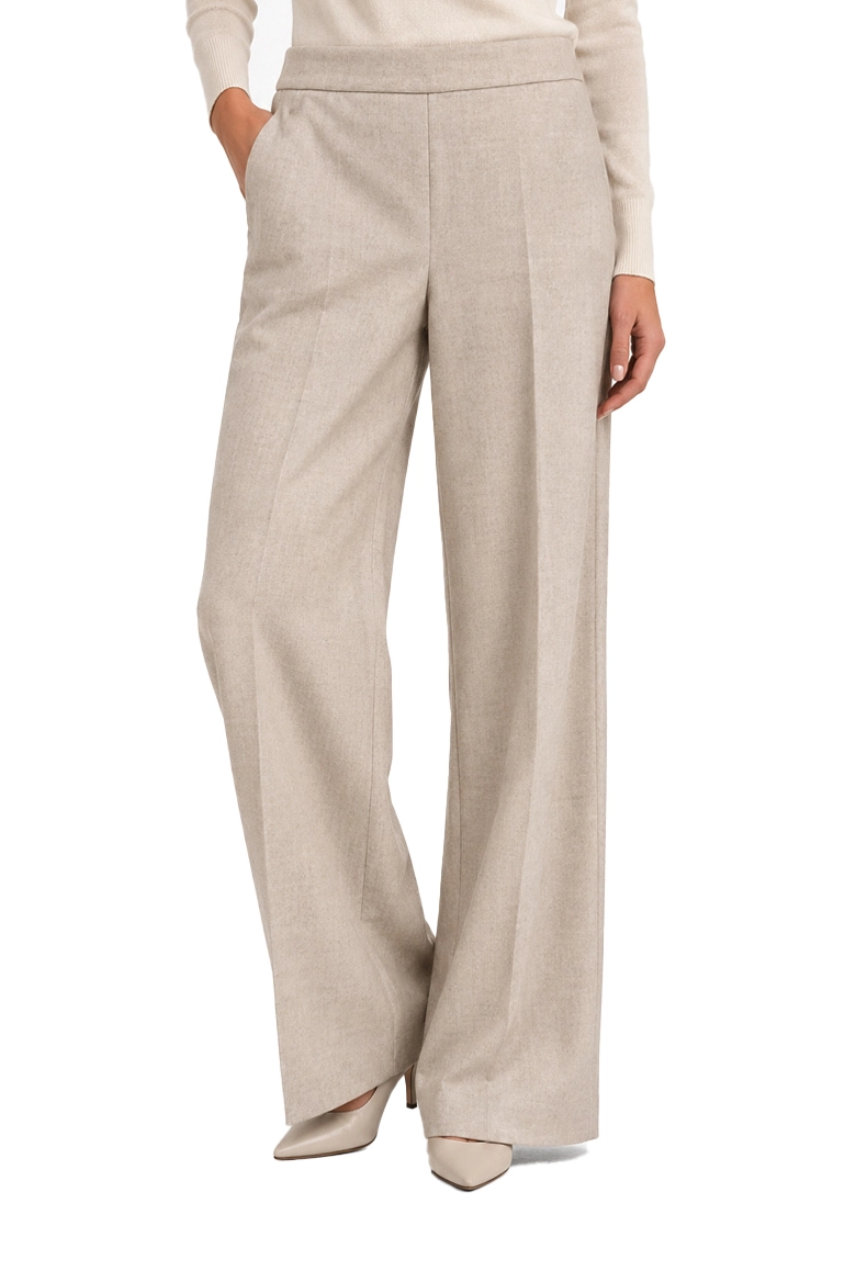 PANTALONI PALAZZO IN FLANELLA MISTO LANA CON ORLO ALTO DONNA BIANCO
