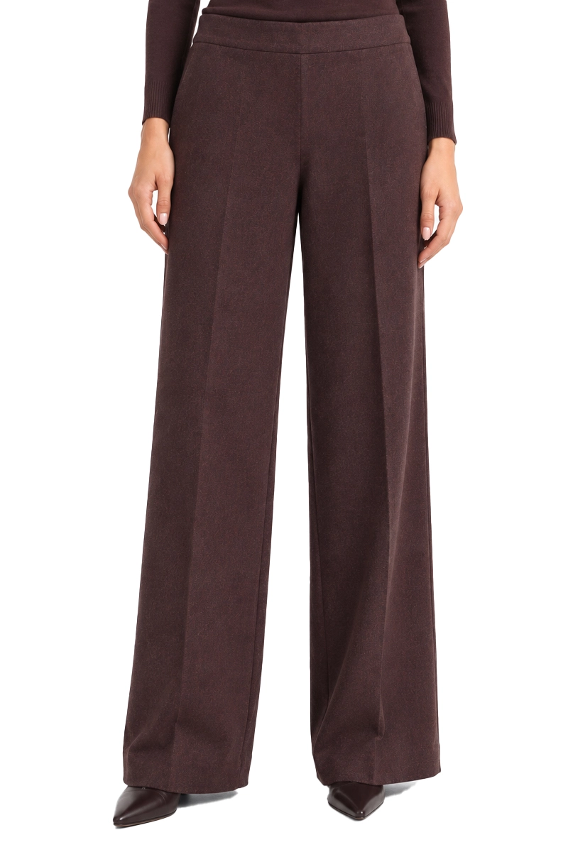 PANTALONI PALAZZO IN FLANELLA MISTO LANA CON ORLO ALTO DONNA BORDEAUX