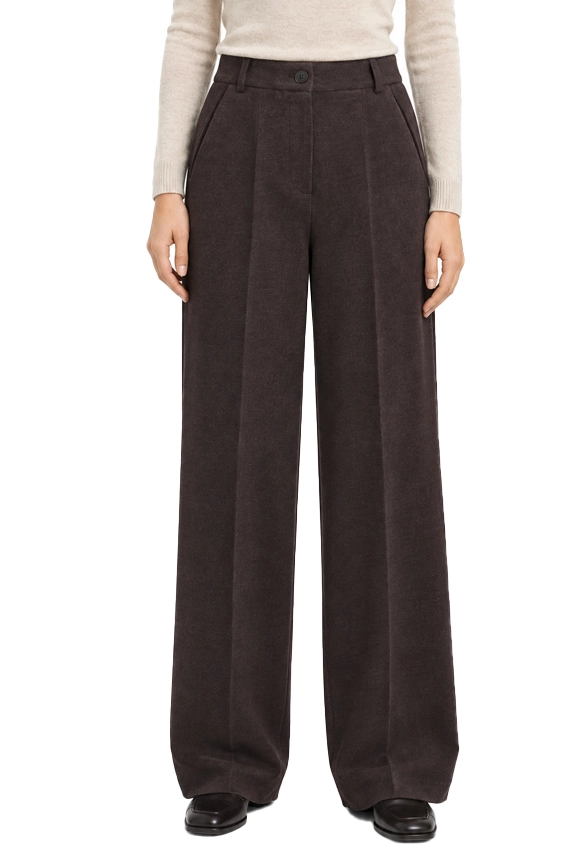 PANTALONI PALAZZO A VITA ALTA IN CINIGLIA STRETCH DONNA MARRONE