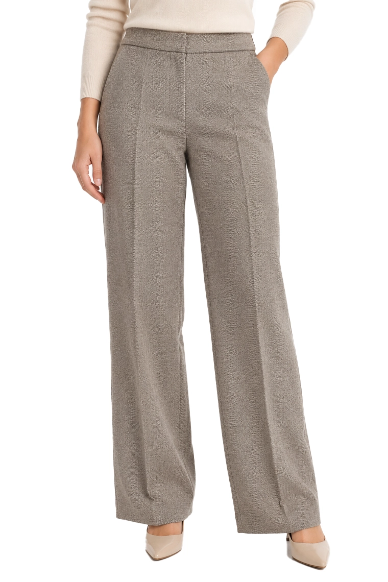 PANTALONI PALAZZO IN JERSEY DI MISTO COTONE STRETCH CON LAVORAZIONE JACQUARD DONNA MARRONE