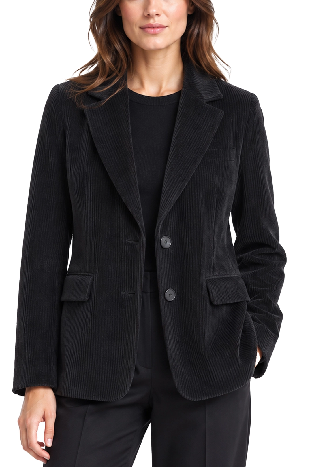 BLAZER MONOPETTO IN VELLUTO STRETCH DONNA NERO