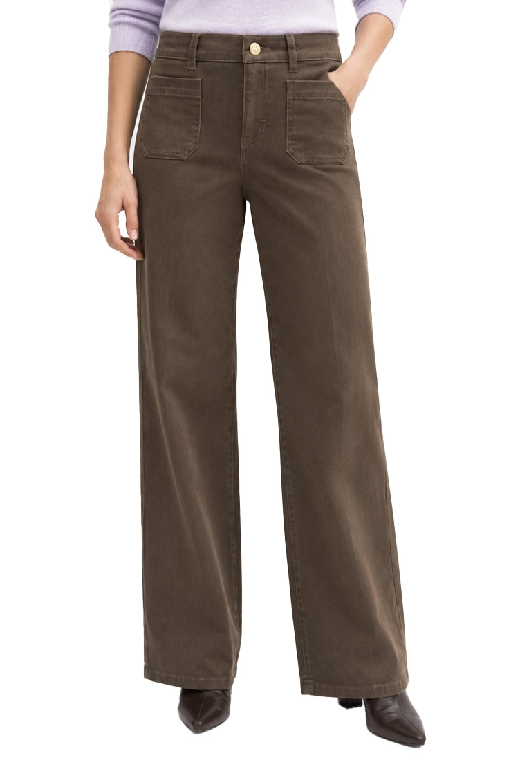 PANTALONI DONNA AMPIO IN TWILL DI MISTO COTONE STRETCH DONNA TORTORA