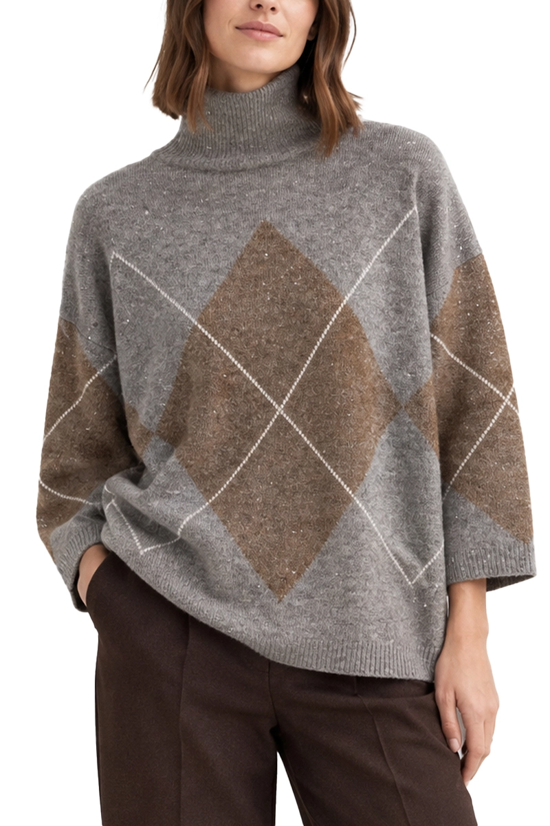 MAGLIA DOLCEVITA IN MISTO LANA CON PAILETTES E DETTAGLI A COSTINE DONNA GRIGIO