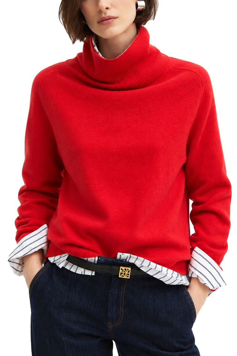 MAGLIA DOLCEVITA IN MISTO LANA E CASHMERE CON DETTAGLI A COSTINE DONNA ROSSO