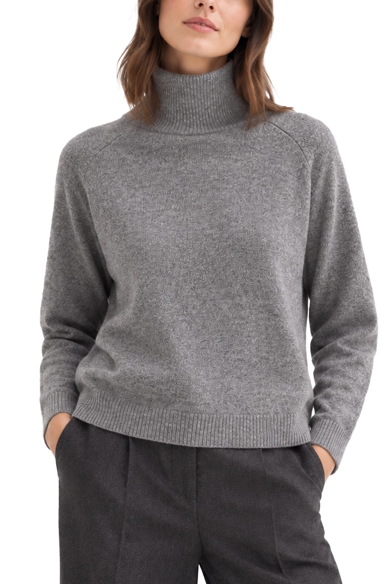 MAGLIA DOLCEVITA IN MISTO LANA E CASHMERE CON DETTAGLI A COSTINE DONNA GRIGIO